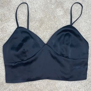 Black satin crop top